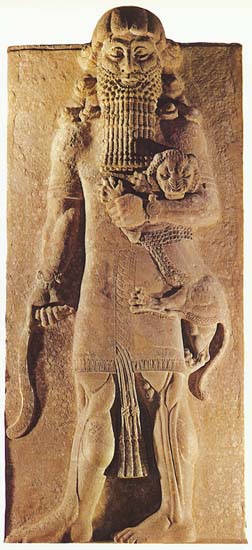 Гильгамеш со львенком в руках. Ок. 721-705 гг. до н.э. Из дворца Саргона II. Хранится в Лувре, Париж, Франция