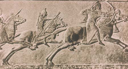 Конная охота Ашшурбанапала. VII в. до н.э. Рельеф из царского дворца в Ниневии