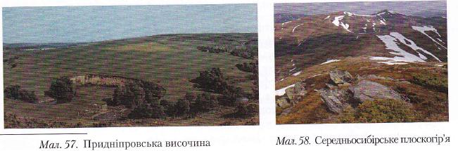 Придніпровська височина та Середньосибірське плоскогірря