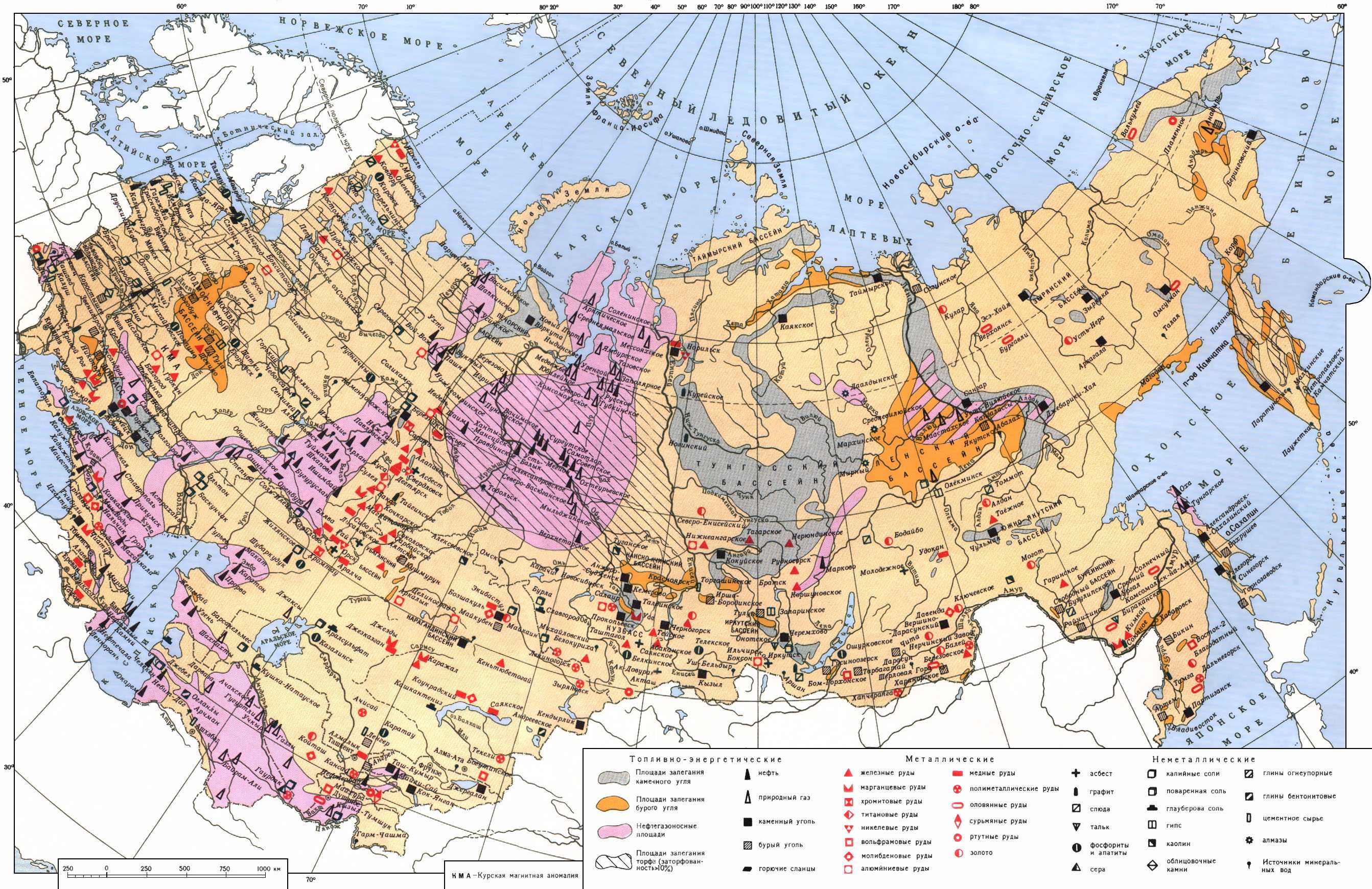 Карта корисних копалин Росії