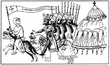 Крестоносцы отправляются в поход. Миниатюра (XII в.)