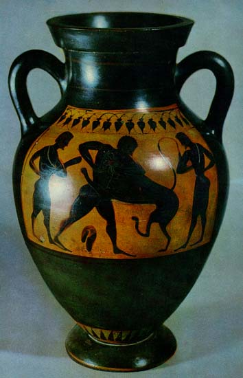 Подвиги Геракла. Изображение на чернофигурной амфоре. VI в до н.э. Из Аттики