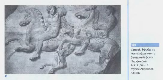 ФИДИЙ. Эфебы на конях (фрагмент). Западный фриз Парфенона. 438 г. до н. э. Музей Акрополя. Афины