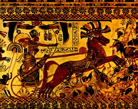 Изображение битвы Тутанхамона с азиатами. XVI в. до н.э. Из гробницы Тутанхамона. Хранится в Каирском музее, Египет