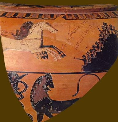 Посмертные игры в честь Патрокла. VI в. до н.э. Роспись из раскопок в Фарсале. Хранится в Археологическом музее, Афины, Греция